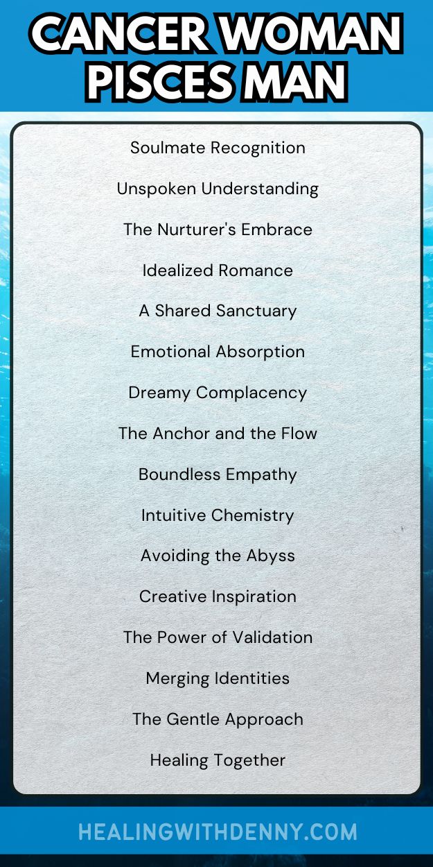 cancer woman pisces man Soulmate Recognition

Unspoken Understanding

The Nurturer's Embrace

Idealized Romance

A Shared Sanctuary

Emotional Absorption

Dreamy Complacency

The Anchor and the Flow

Boundless Empathy

Intuitive Chemistry

Avoiding the Abyss

Creative Inspiration

The Power of Validation

Merging Identities

The Gentle Approach

Healing Together